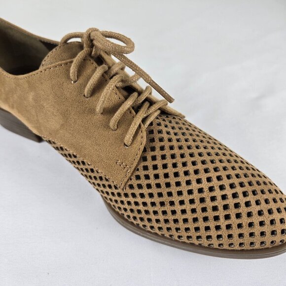 Anne Klein Laden I Flex Size 8.5M Tan Perforated Textile Lace Up Loafers NWOT - Picture 11 of 16